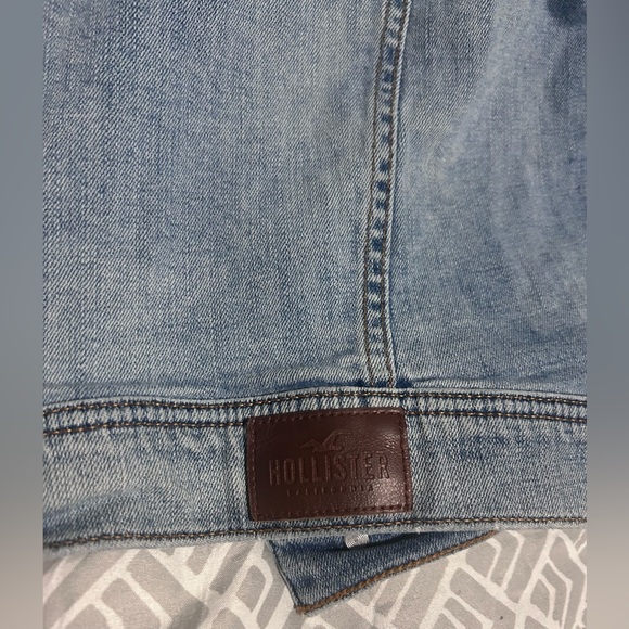 Hollister distressed light blue denim jean coat w/ grey sweatshirt hood -size m - Picture 7 of 11